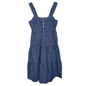 Madewell 6 Blue Pinstripe Tiered Button Front Midi Sundress Preppy Coastal NWT ~